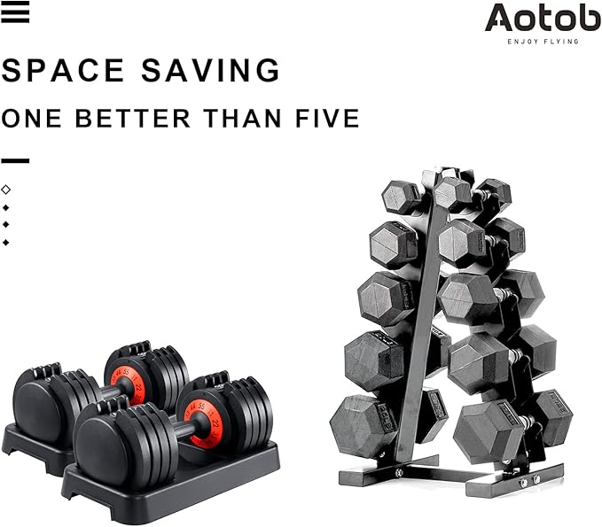 AOTOB 25/55 LBS Adjustable Dumbbell Set, Anti-Slip Fast Adjusting with Turning Handle, Adjustment for Men and Women, Weights Pair for Compact Home Gym Exercise Strength