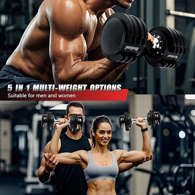 Restland Adjustable Dumbbell Set of 2 (60lb or 25lb Pair), Anti-Slip Handle with 10 or 5 Different Weights, Suitable for Men & Women Home Gym Workout
