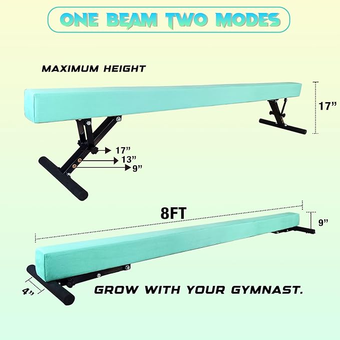 PreGymnastic 8FT Balance Beam, Raised Gymnastics Beam for Kids Ages 3-12, Home Gym Equipment for Training, Adjustable Balancing Beam Indoor, Off-Ground Competition Style