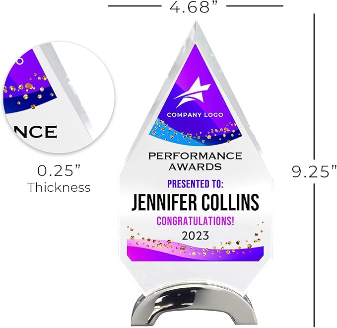 9 1/4" Personalized Glass Plaque for Awards and Trophies, Custom Award for Employee of the Month, Retirement, Leadership and Appreciation Gift P (Design 3)