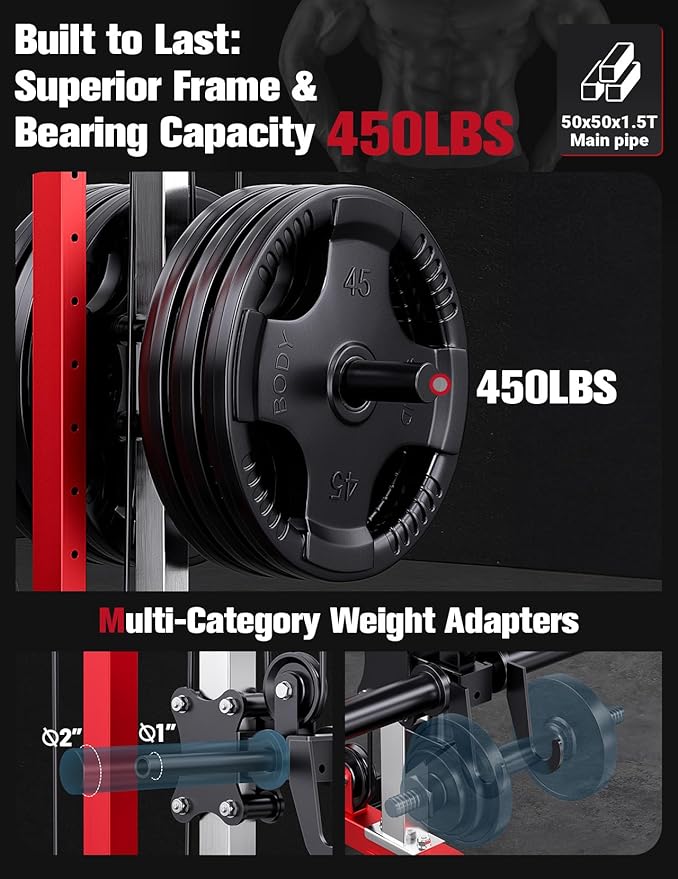 YOLEO Smooth Dual Pulley System Power Cage, 1700LBS Adjustable Cable Crossover Power Rack, Multi-Functional Squat Rack for Home Gym