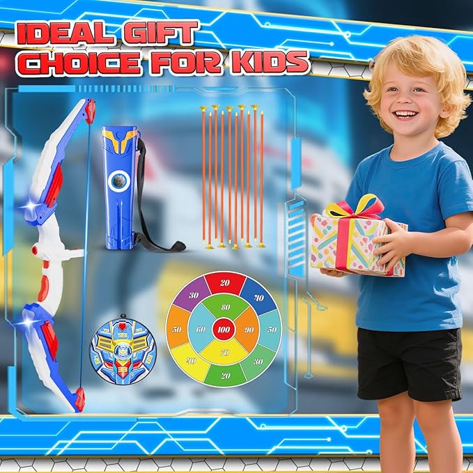Kids Bow and Arrow Set, LED Light Up Archery Toy Set with Suction Cup Arrows, Standing Target & Quiver, Indoor and Outdoor Toys Sport Gifts for Kids, Boys & Girls Ages 4 5 6 7 8 9 10 11 12