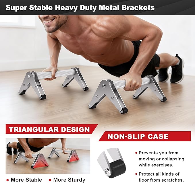 Push Up Bar - Heavy-Duty Stainless Steel Pushup Stands with Non-Slip Base, 660LB Capacity, Portable Home Gym Equipment for Strength Training & Floor Workout