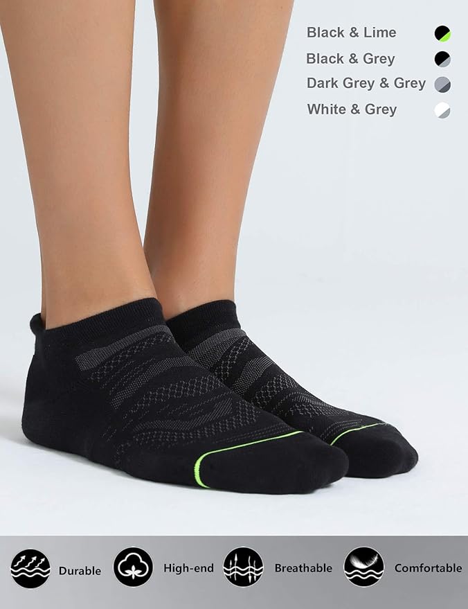 CS CELERSPORT 6 Pack Men's Running Ankle Socks with Cushion, Low Cut Athletic Tab Socks