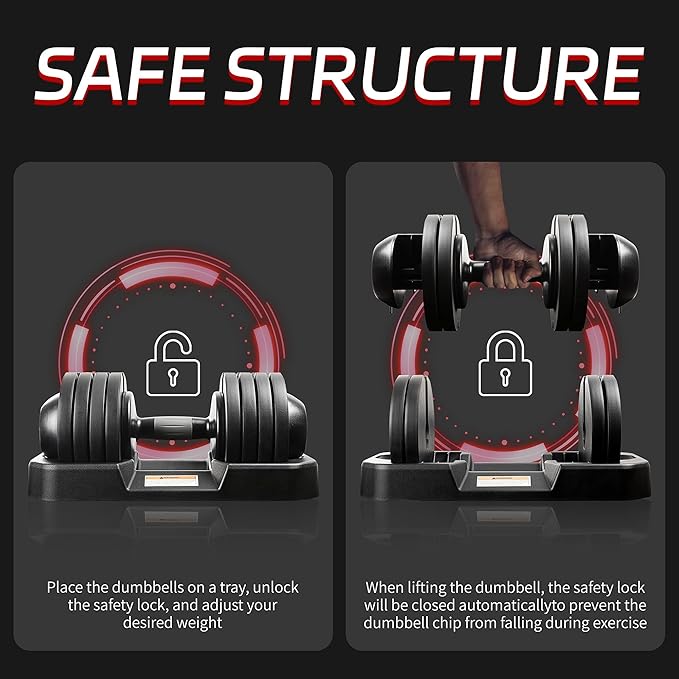 Adjustable Dumbbells Set of 2,Free Weights Dumbbells Set,52 lbs pair for Men/Women Gym Equipment for Home Strength Training Equipment(2 Box)