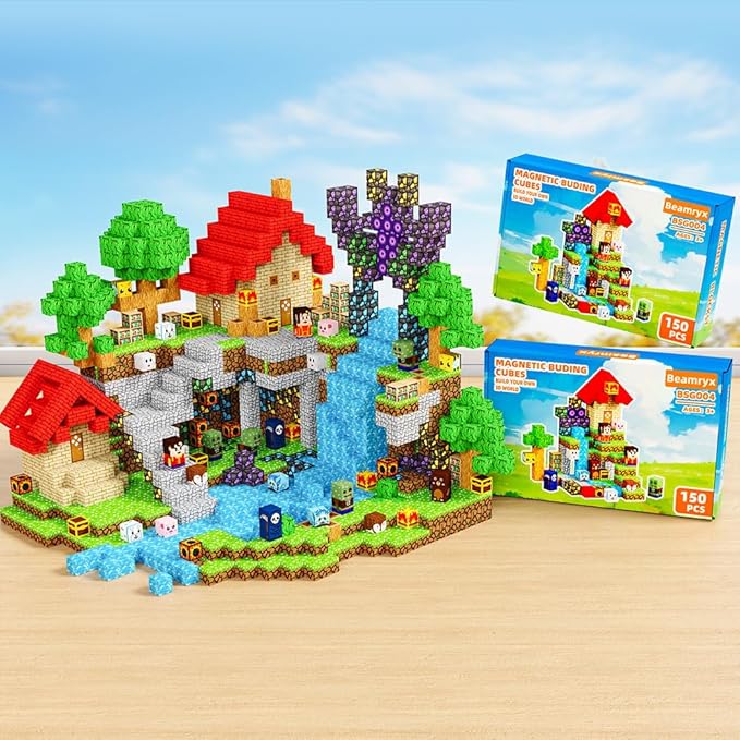 150pcs Magnetic Blocks House and Trees, Magnetic Toys Games for Kids Ages, STEM Toys for Kids Ages 4-8