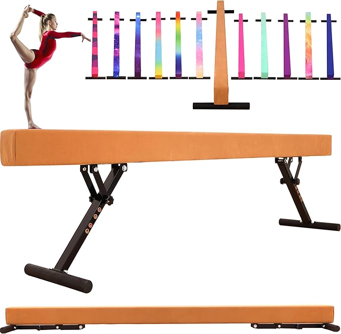 8 Ft Gymnastic Balance Beam with Adjustable Height From7 inch to 22 inch for Kids Children Home Practice, Adjustable Balance Beam with Leg, High and Low Floor Gymnatic Training Beam