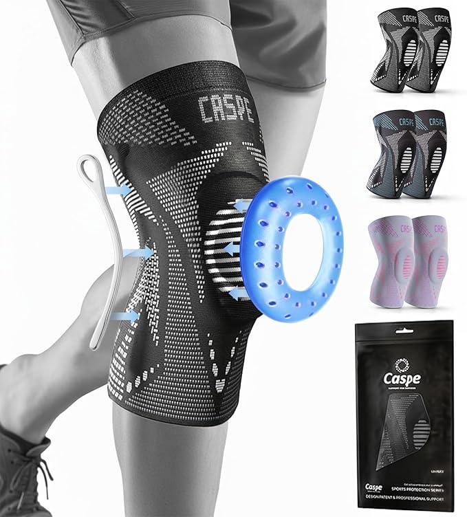 Caspe 1 Pack Compression Knee Brace for Women & Men – Pain Relief Support with Patella Gel Pads & Side Stabilizers – Knee Sleeve for Running, Workout & Arthritis (Gray, Small)