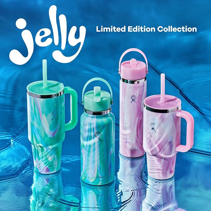 Hydro Flask Water Bottle - Insulated Stainless Steel - Wide Mouth Flex Straw Lid, Non Spill, Leakproof and Refillable in 24 Oz Jelly Pink