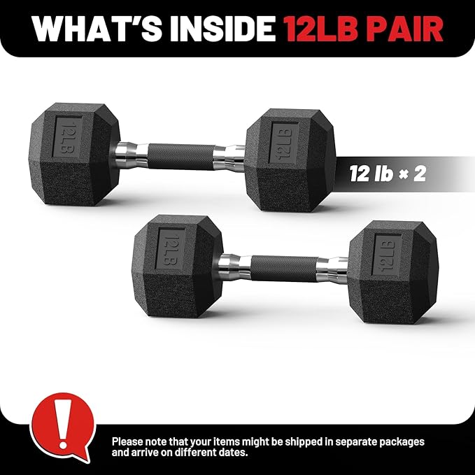 PAPABABE Hex Dumbbell Set with Rubber Grip 2.5-125lb, Odorless Rubber Coated Weight Fixed Dumbbells Set of 2, Weights for Women at Home, Hand Weights for Home Gym & Strength Training,Pesas Para Ejercicios