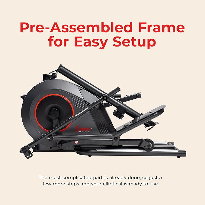 Sunny Health & Fitness Smart Upright Elliptical w/Pulse Sensor Built-in, Indoor Full-Body Cross-Training & Cardio Exercise Machine for Home, Free SunnyFit App Connection, Optional Long Stride Length