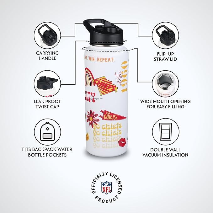 The Memory Company Officially Licensed NFL 34oz Water Bottle - Premium Stainless Steel Double-Wall Insulated, Leakproof Design