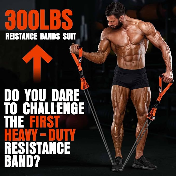 Heavy Resistance Bands for Working Out, 300LBS Exercise Bands with Handles, Workout Bands for Men, Weight Fitness Bands Set for Muscle Training, Strength, Slim, Yoga, Home Gym Equipment