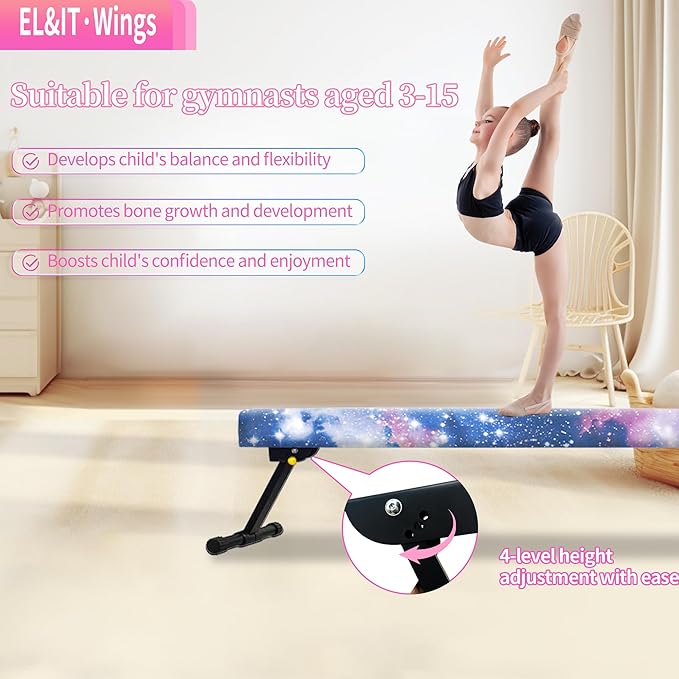 EL&IT·Wings 6FT/8FT Gymnastic Balance Beam for Kids, Adjustable Balance Beam with Leg, High and Low Level Floor Beam, Gymnastics Equipment for Home and Gym Center