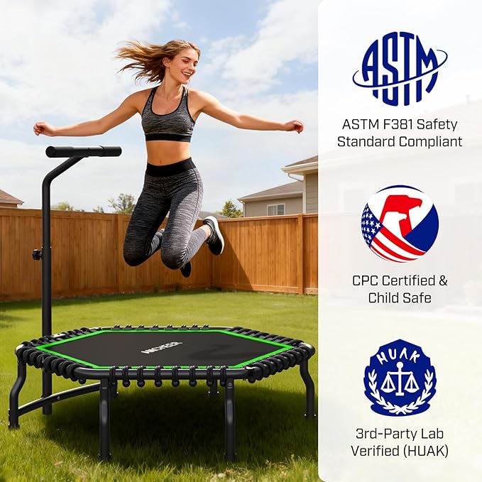 ANCHEER Trampoline, 50'' Rebounder Trampoline for Adult with Bar, Indoor Outdoor Mini Trampoline, 550LBS Fitness Trampoline with Bungee, Jumping Cardio Equipment, Exercise Trampoline at Home Gym