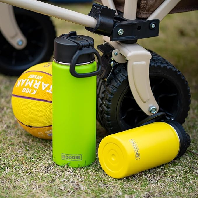 koodee Water Bottle-16 oz Stainless Steel Double Wall Vacuum Insulated Wide Mouth Water Bottle for Back to School-Reuasble Metal Flask with Leakproof Spout Lid (Yellow)