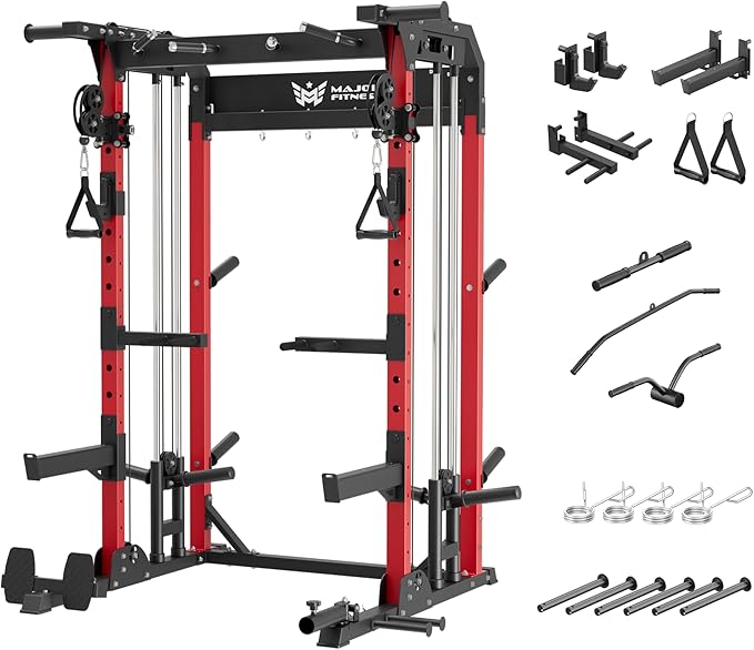 MAJOR FITNESS F22 Power Rack, 1600lbs All-in-One Squat Rack with Dual Pulley System, Heavy-Duty Steel Frame, Attachments & Storage for Home Gym Strength Training