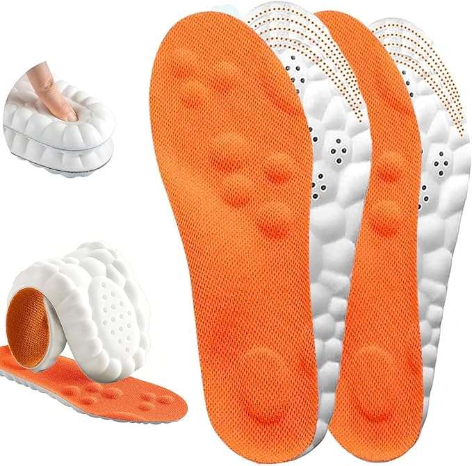 4D Cloud Insoles for Men Women, Cloud Soles Memory Foam Insoles, Massage Cushion Insoles for Foot & Joint Support, Comfort Breathable - 2 Pairs (Orange, Men 11-12/ Women 13-14)