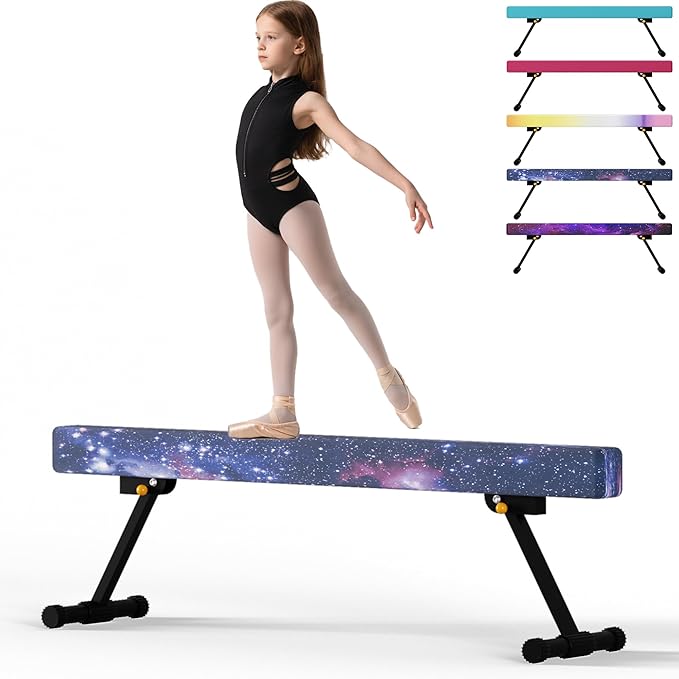 EL&IT·Wings 6ft/8ft Gymnastic Balance Beam, Adjustable High and Low Level Floor Beam - Highly Stable - Gym Practice Training Equipment for Kids Children Girls Home