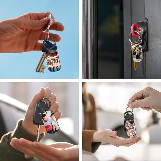 QYH Custom Keychain with Picture - Personalized Key Chain Laser Engraved Photo Text Gold Keychains Customized Gifts for Men