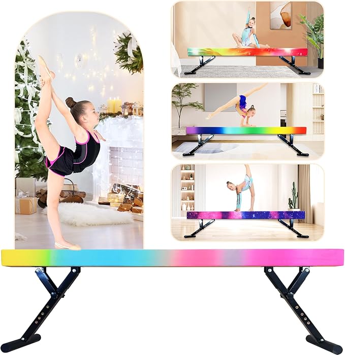 Adjustable Balance Beam for Kids, 8FT Gymnastics Beam with Anti-Slip Legs, High and Low Floor Beam for All Gymnastics Levels, Professional Gymnastic Equipment for Home, Gym Center