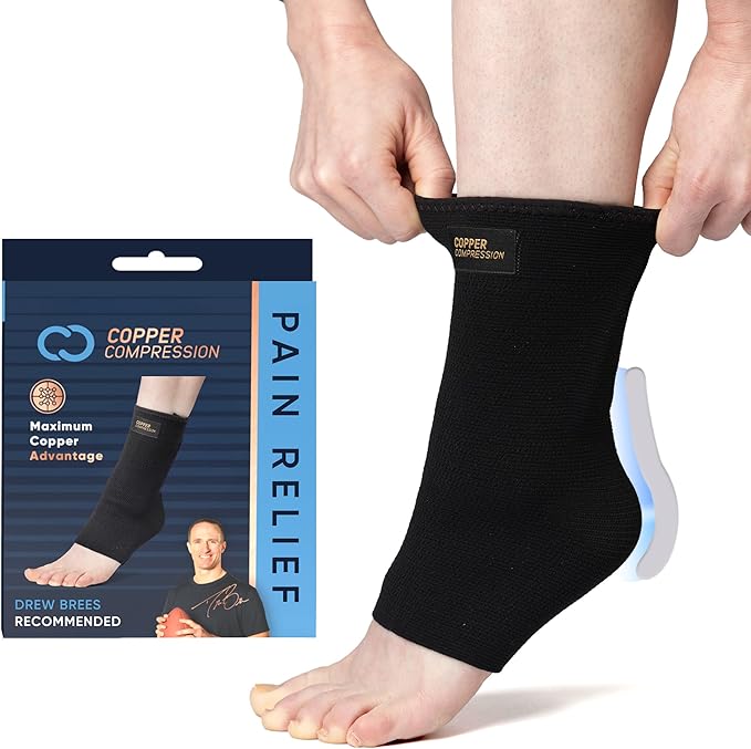 Copper Compression Achilles Support Sock – Silicone Gel Support for Tendonitis, Injury Recovery & Pain Relief – Lightweight, Breathable Compression for Swelling & Circulation – Wear Day & Night – L/XL