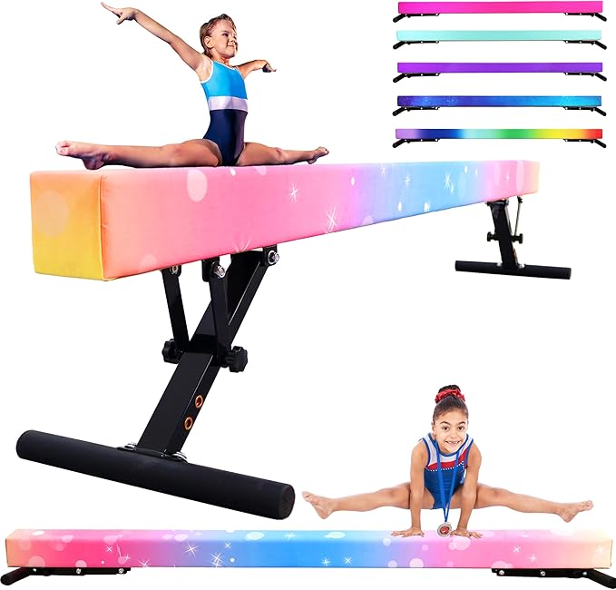 PreGymnastic 8FT Balance Beam, Raised Gymnastics Beam for Kids Ages 3-12, Home Gym Equipment for Training, Adjustable Balancing Beam Indoor, Off-Ground Competition Style