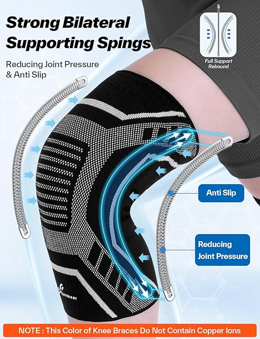Sportneer Knee Brace with Dual Side Stabilizers – Maximum Support Compression Knee Sleeve for Men & Women, Anti-Slip Knee Support for Running, Workout, Arthritis, ACL & Pain Relief (Black, Small(14.5"-16.5"))