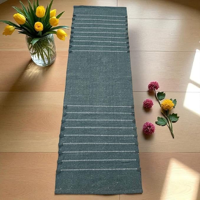 Indian Handmade100 % Organic Anti Skid Multi Colour Cotton Yoga Mat - Eco-Friendly Hand-Woven Rug - Non-Slip & Thick (24”x72”x5mm) for Hot yoga & Everyday Fitness at Home - Comfortable & Foldable Extra-Long Mat