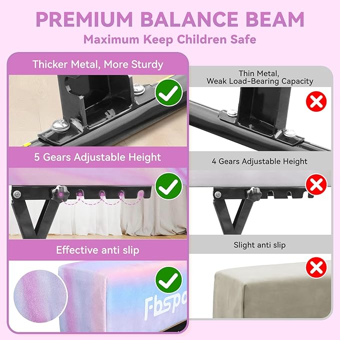FBSPORT 8ft Adjustable Balance Beam: High and Low Floor Beam Gymnastics Equipment for Kids/Adults,Gymnastics Beam for Training,Practice, Physical Therapy and Professional Home Training with Legs
