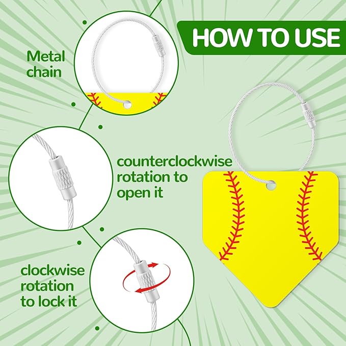 12 Pcs Softball Home Plate Luggage Tags for Softball Travel Suitcase Labels with Metal Ring 2.75in Softball-Related Keychain PVC Name Id Card and DIY Pocket Hug Card for Men Women Travel Bag Suitcase