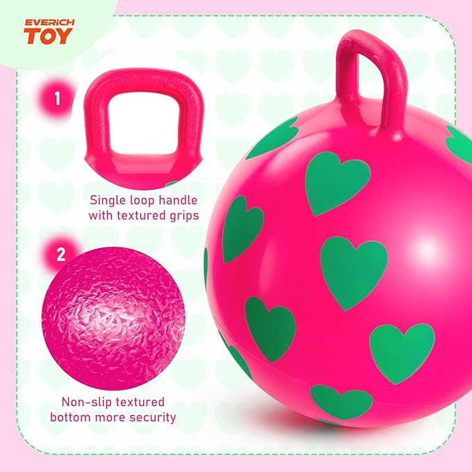 EVERICH TOY Hopper Ball,15In Sit On Bouncy Balls with Handle, Purple Heart Girls Toys for Indoor Outdoor Active Play Toys, Inflatable Christmas Hopping Toy for Girls Boys Gifts 3 4 5 6 Yr Old