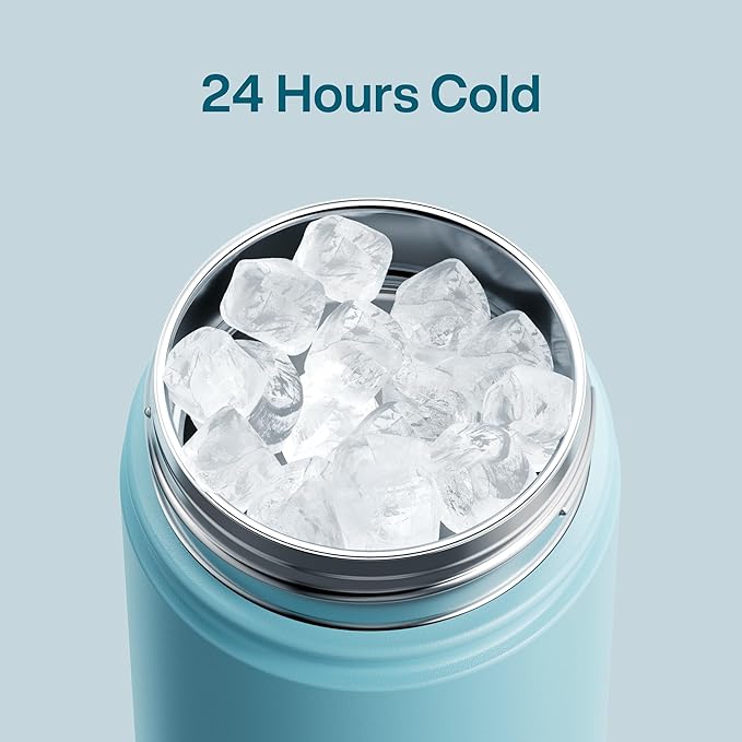 Kids Insualated Water Bottle with Straw - 12oz Stainless Steel Water Bottle with Dual Spouts, Leak-Proof, BPA-Free, Double Wall Vacuum Keeps Cold for 24 Hours for Sports, Travel, School (Pewter Blue)