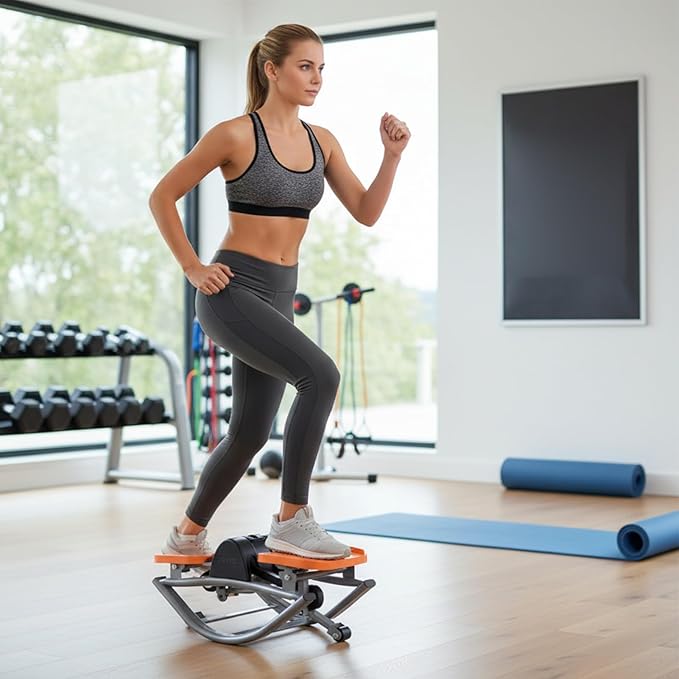 Rock Stepper Side to Side, 49x27x23cm Portable Stepper Machine with A Pull Cord, Compact Steppers for Exercise at Home, The Rock Steppers with Shock-Absorbing Pads, Silent, High Carbon Steel