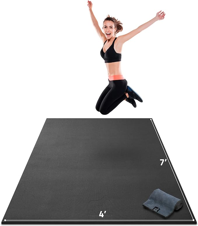 Gorilla Mats Premium Large Exercise Mat – 6x4', 7x4', x7x5', 8x4', 10x4' (1/4" Thick) Ultra Durable, Non-Slip, Workout Mat for Instant Home Gym Flooring – Great on Any Floor – Use With or Without Shoes