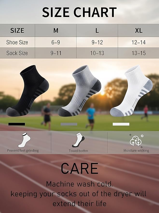 Airacker Athletic Quarter Socks with Cushion Running Ankle Socks for Men Women 6 Pairs