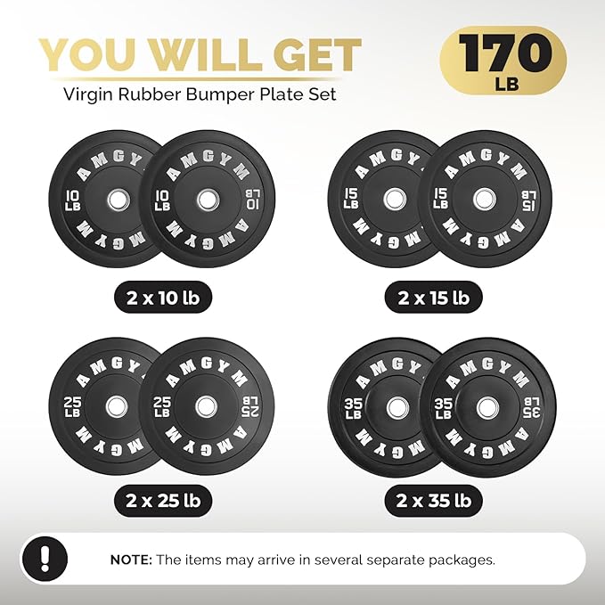 2 Inch Bumper Plates，10-500lbs，Barbell Rubber Olympic Weight Plates Set for Home Gym, Strength Training & Weight Lifting, Multiple Options Colors