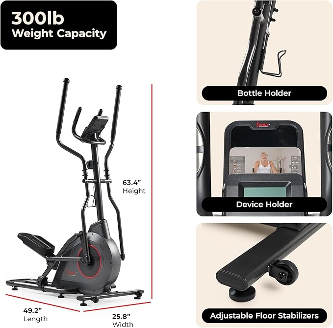 Sunny Health & Fitness Smart Upright Elliptical w/Pulse Sensor Built-in, Indoor Full-Body Cross-Training & Cardio Exercise Machine for Home, Free SunnyFit App Connection, Optional Long Stride Length