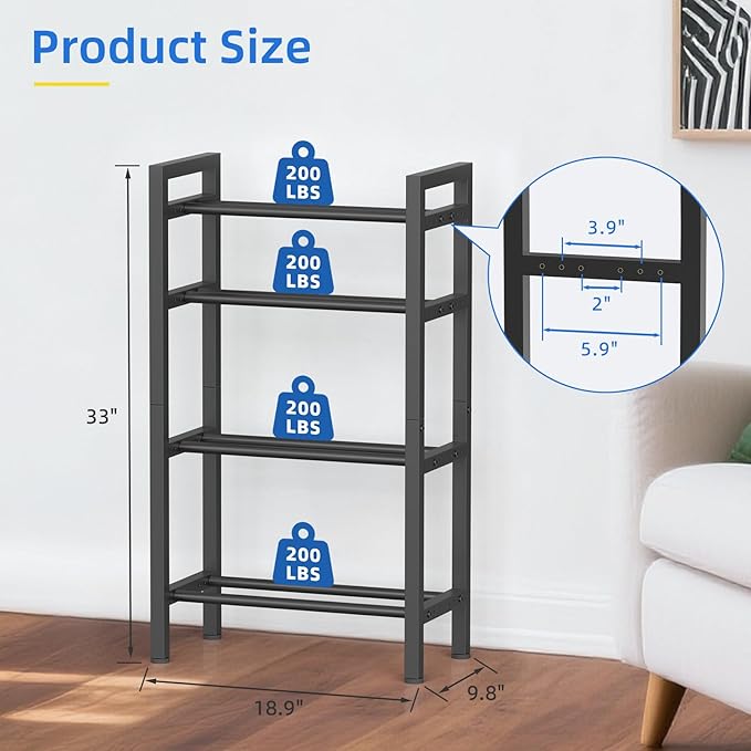 4 Tier Dumbbell Rack,Adjustable Weight Rack for Home Gym,Heavy Duty Weight Stand,600LBS Capacity Kettlebells Storage,Workout Equipment Organizer (Rack Only)