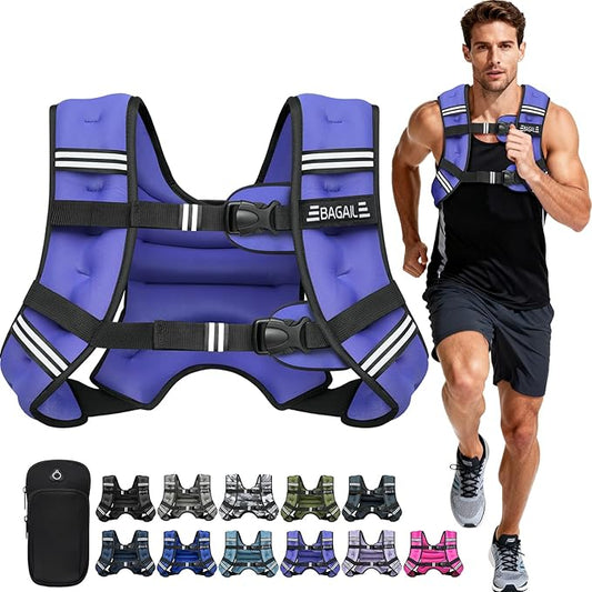 BAGAIL Weighted Vest, 5lb/8lb/10lb/12lb/15lb/20lb/25lb/30lb Weight Vest for Walking & Weight Loss, Reflective Rucking Vest with Phone Pouch for Women & Men, Home Gym & Outdoor Training