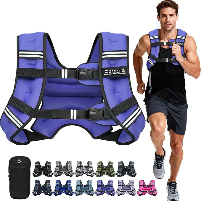 BAGAIL Weighted Vest, 5lb/8lb/10lb/12lb/15lb/20lb/25lb/30lb Weight Vest for Walking & Weight Loss, Reflective Rucking Vest with Phone Pouch for Women & Men, Home Gym & Outdoor Training