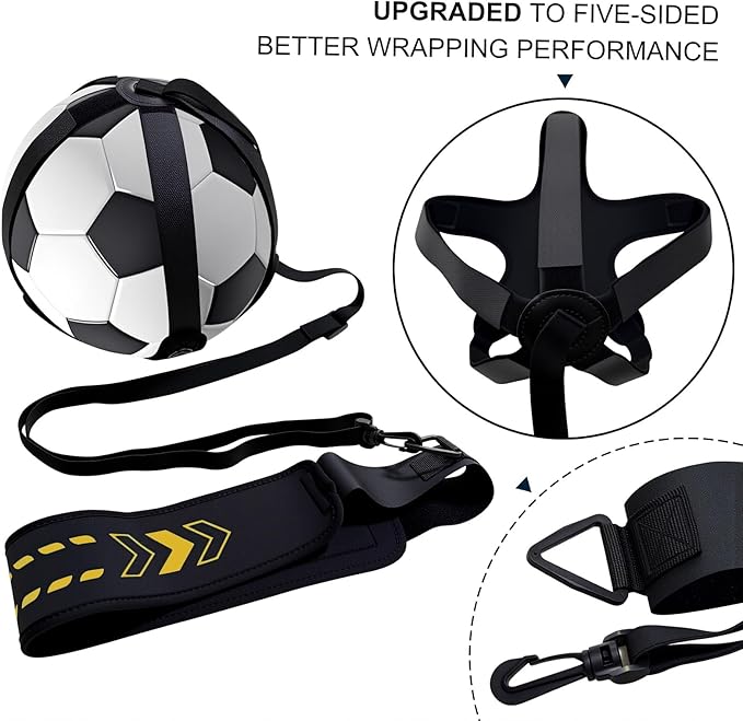 Soccer Training Equipment Football Kick Solo Trainer Adjustable Waist Belt Elastic Rope, Aids Hands Free Throw Sole Practice Fits Ball 3, 4, 5 and Volleyball Rugby (Yellow)