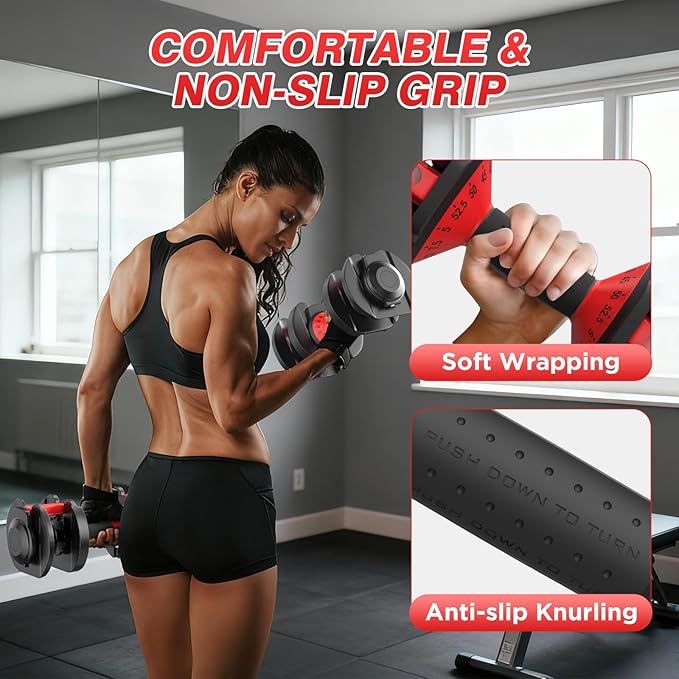 Adjustable Dumbbells Set of 2, Durable Weights Dumbbells Set, 10 in 1/15 in1 Weights Set with Anti-Slip Grip, Fast Adjust Gym Equipment Space Saving for Home Strength Training