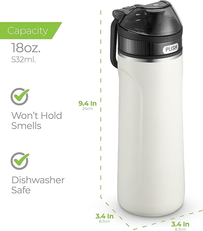 SIPX™ 18 oz Premium Stainless Steel Water Bottle with Straw Lid – Triple Insulated, Leakproof, BPA-Free – Slim, Durable Bottle for School, Gym, Office – White