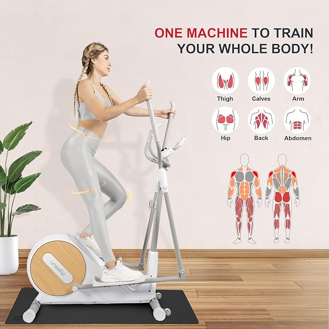 Elliptical Exercise Machine for Home,3-in-1Compact Training Machines with 16 Resistance Levels,14LB Flywheel,Low Impact Magnetic Cross Trainer,Quiet Portable Elliptical for Small Spaces