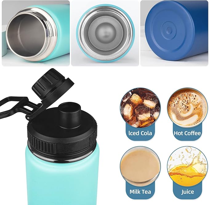 MEZMUT Insulated 24oz Stainless Steel Water Bottle with Straw & 2 Lids - Sports Metal Cup - Double Walled Vacuum Insulated Bottle - Leak-Proof Travel (Gradient Blue)