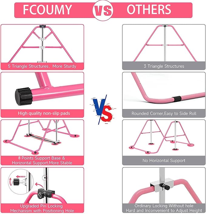 Gymnastics Horizontal Bar, Junior Training Kip Bar Gymnastics Equipment for Home, Adjustable Telescopic Height Folding Horizontal Bar with Gymnastic Rings for 3-12 Years Old Kids