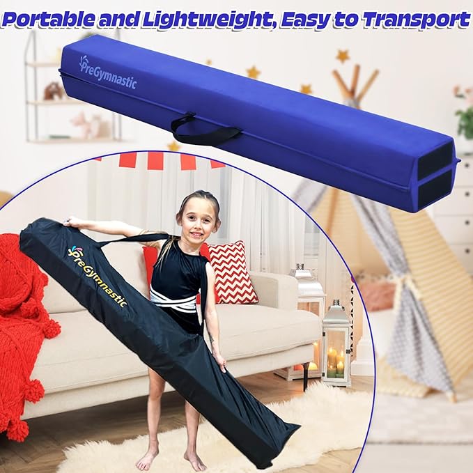 PreGymnastic 6FT/8FT/9.5FT Folding Balance Beam for Kids Ages 3-12, Foldable Gymnastics Floor Beam-Extra Firm Suede Cover with Carrying Bag for Home-Gym Equipment for Toddler Teenager