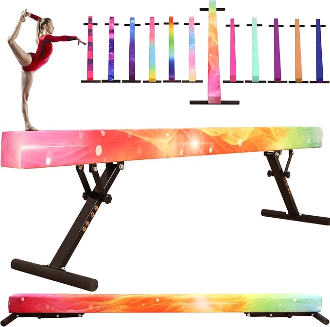 8 Ft Gymnastic Balance Beam with Adjustable Height From7 inch to 22 inch for Kids Children Home Practice, Adjustable Balance Beam with Leg, High and Low Floor Gymnatic Training Beam