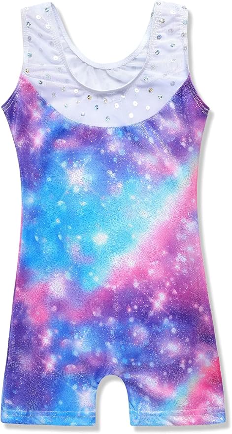 Leotards for Girls Gymnastics Toddler Dance Biketards Mermaid Unicorn Athletic Dance Wear Shiny Rainbow Blue Hotpink